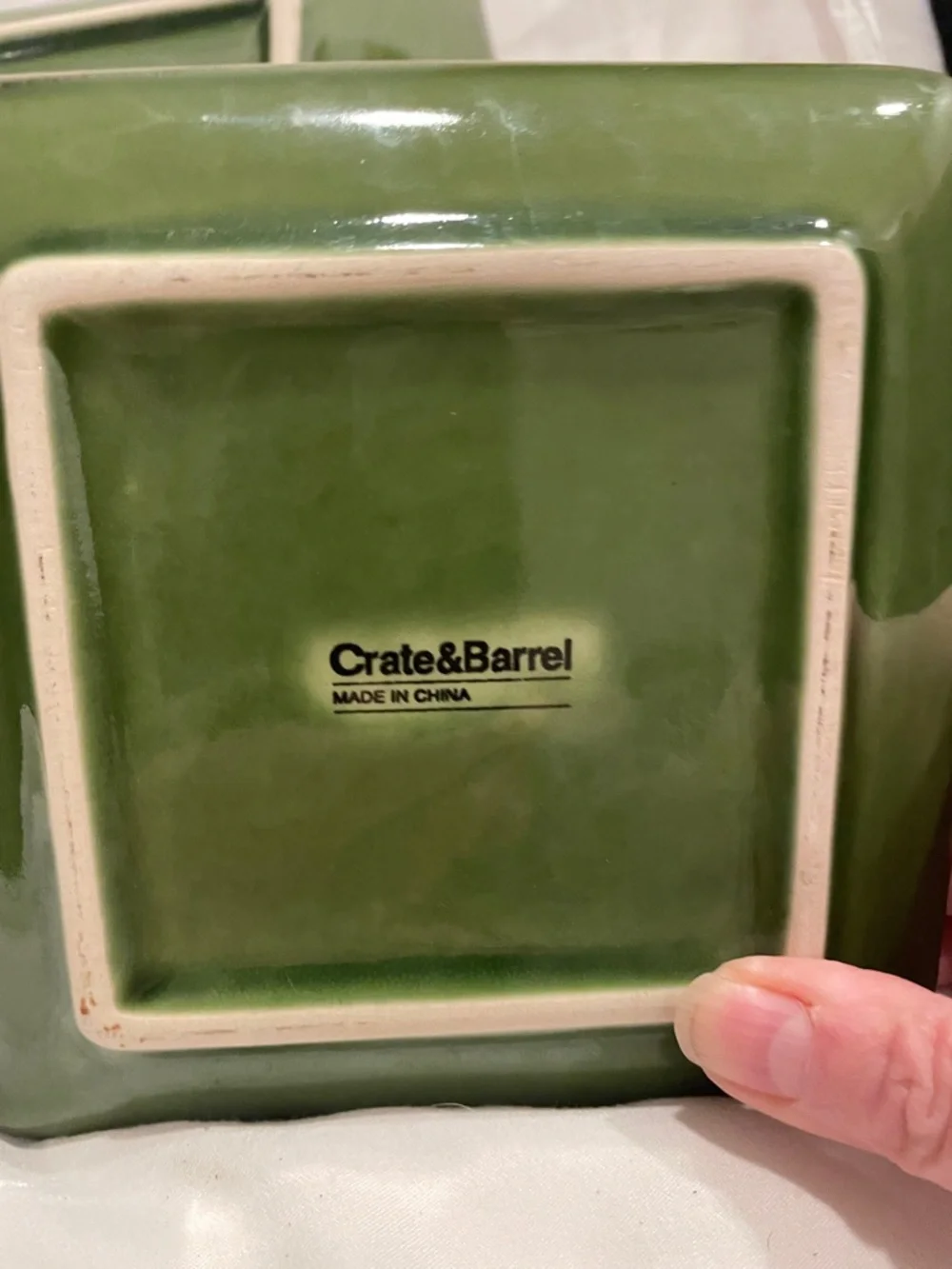 Crate&Barrel Olive Green Square Ceramic Serving Platter
